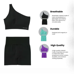 2 Piece Set Shorts and Single Shoulder Strap, Seamless Women's Sports Bra