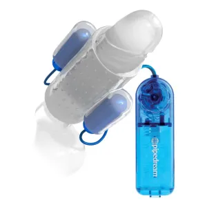 Dual Vibrating Penis Sleeve - Blue and Clear