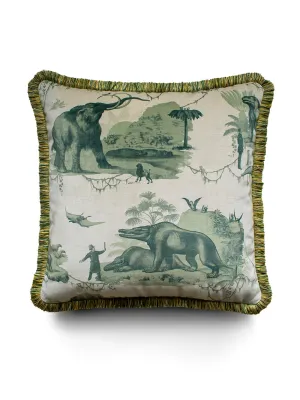 Extinctopia 'Galapagos Green' Fringed Velvet Cushion