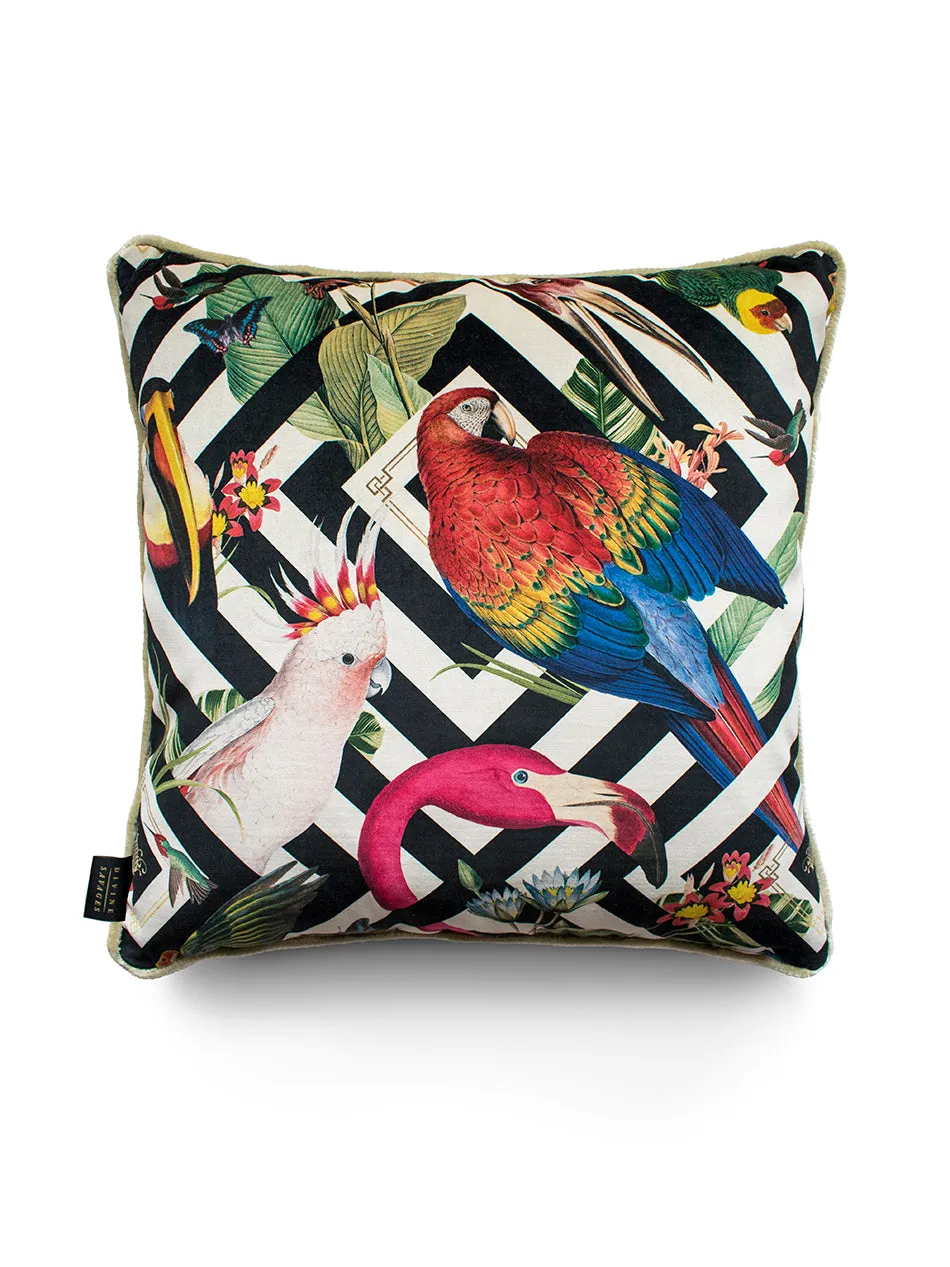 Geometric Aviary Velvet Cushion