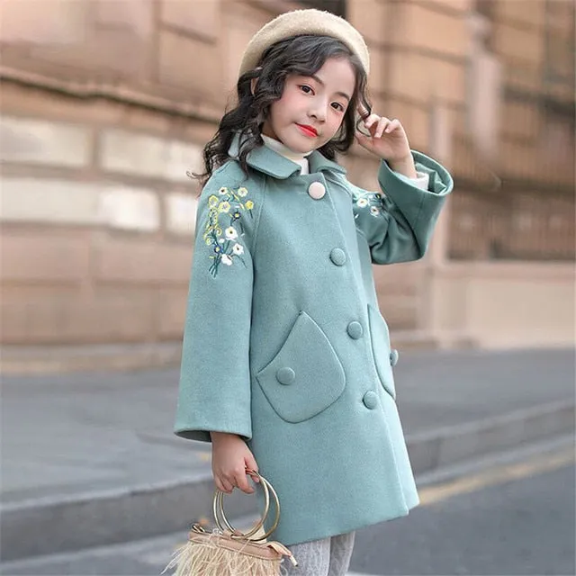 Girls Winter Coat - Gils Jackets Flower Embroidery