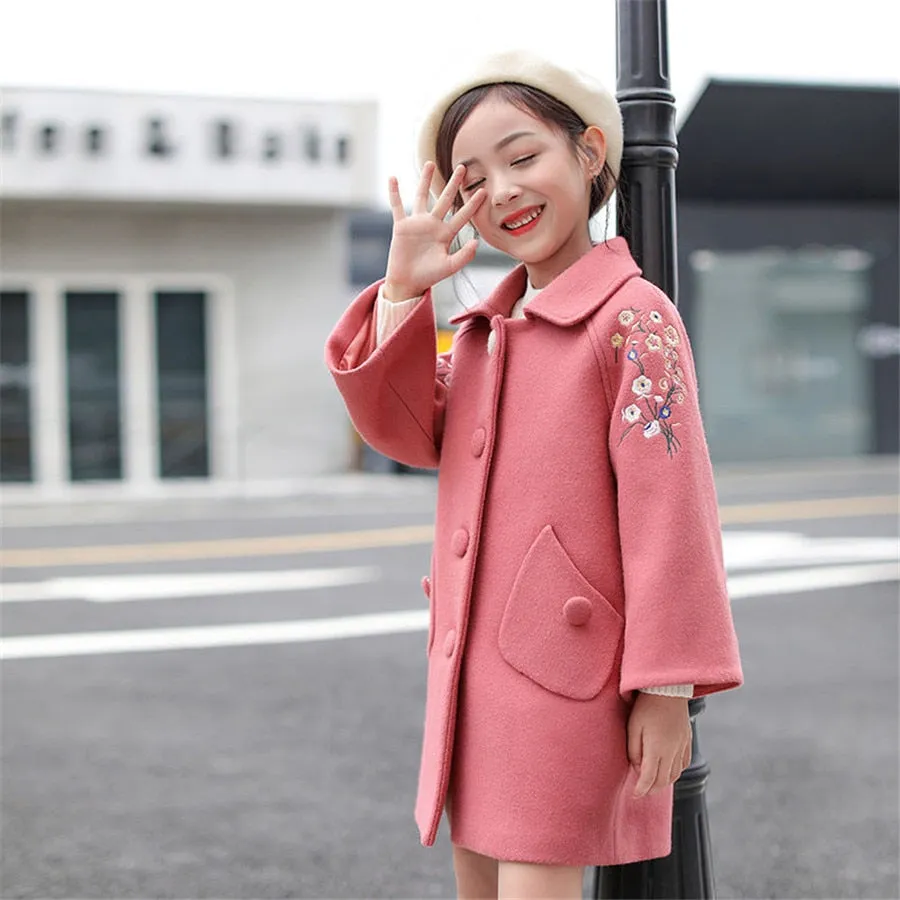 Girls Winter Coat - Gils Jackets Flower Embroidery