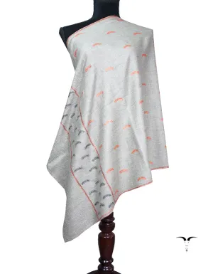 greyish natural booti embroidery pashmina stole 8786